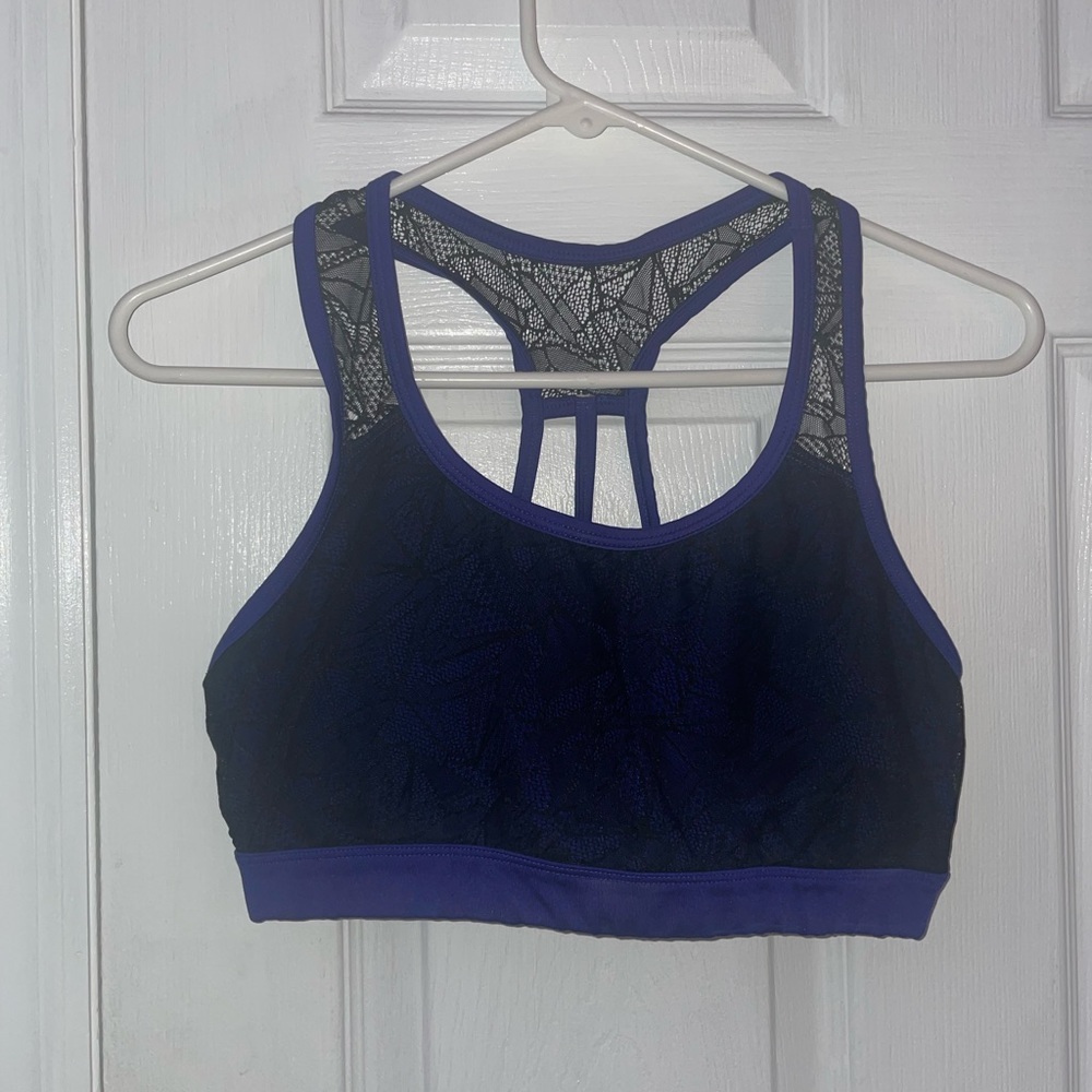 Jockey racer back sports bra (blue/black) (large)